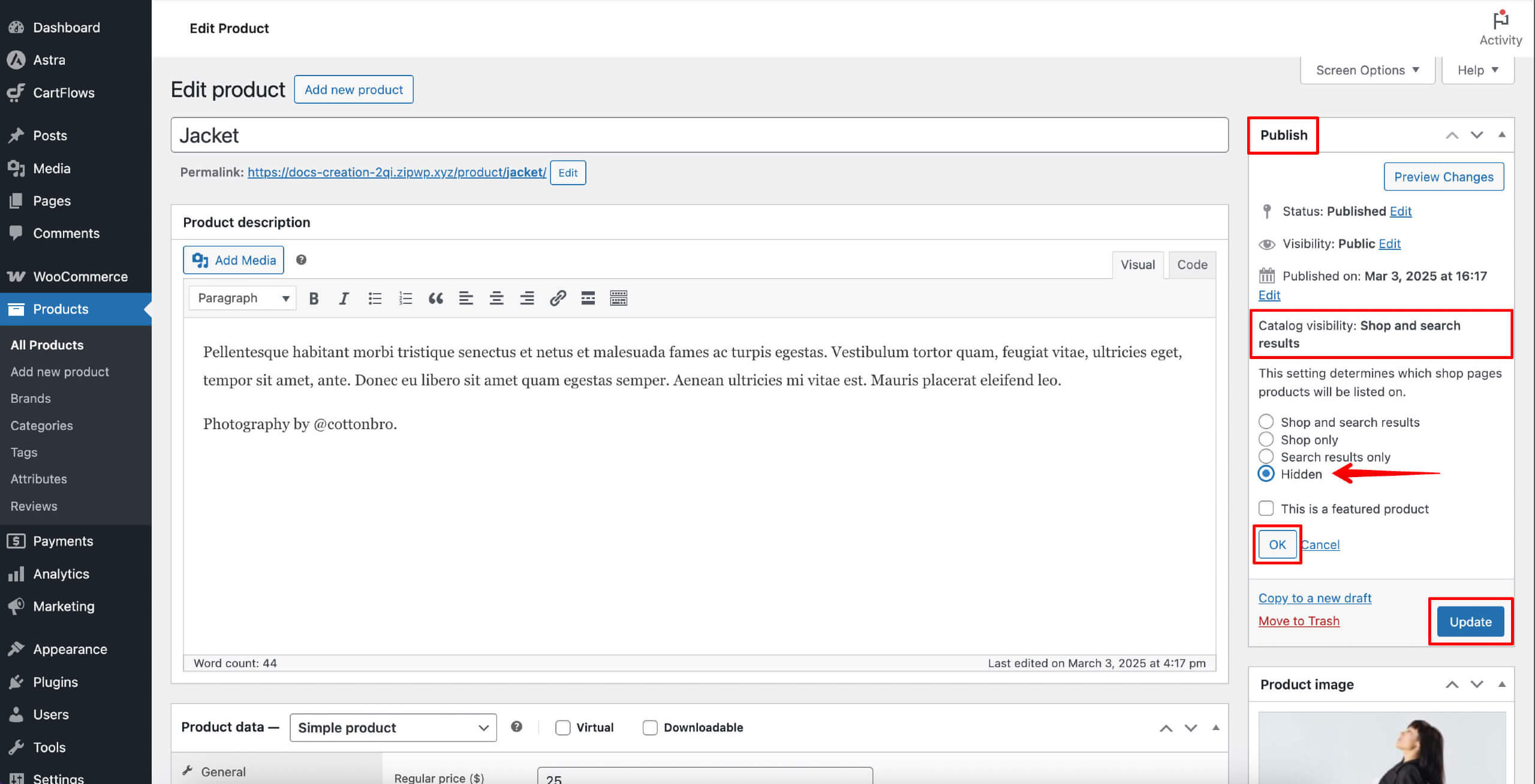 Hide product