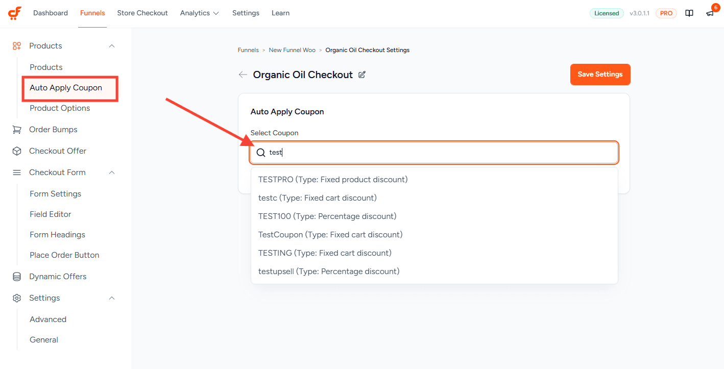 cartflows auto apply coupon settings 3.0