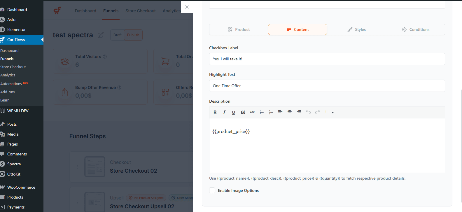 order bump content tab