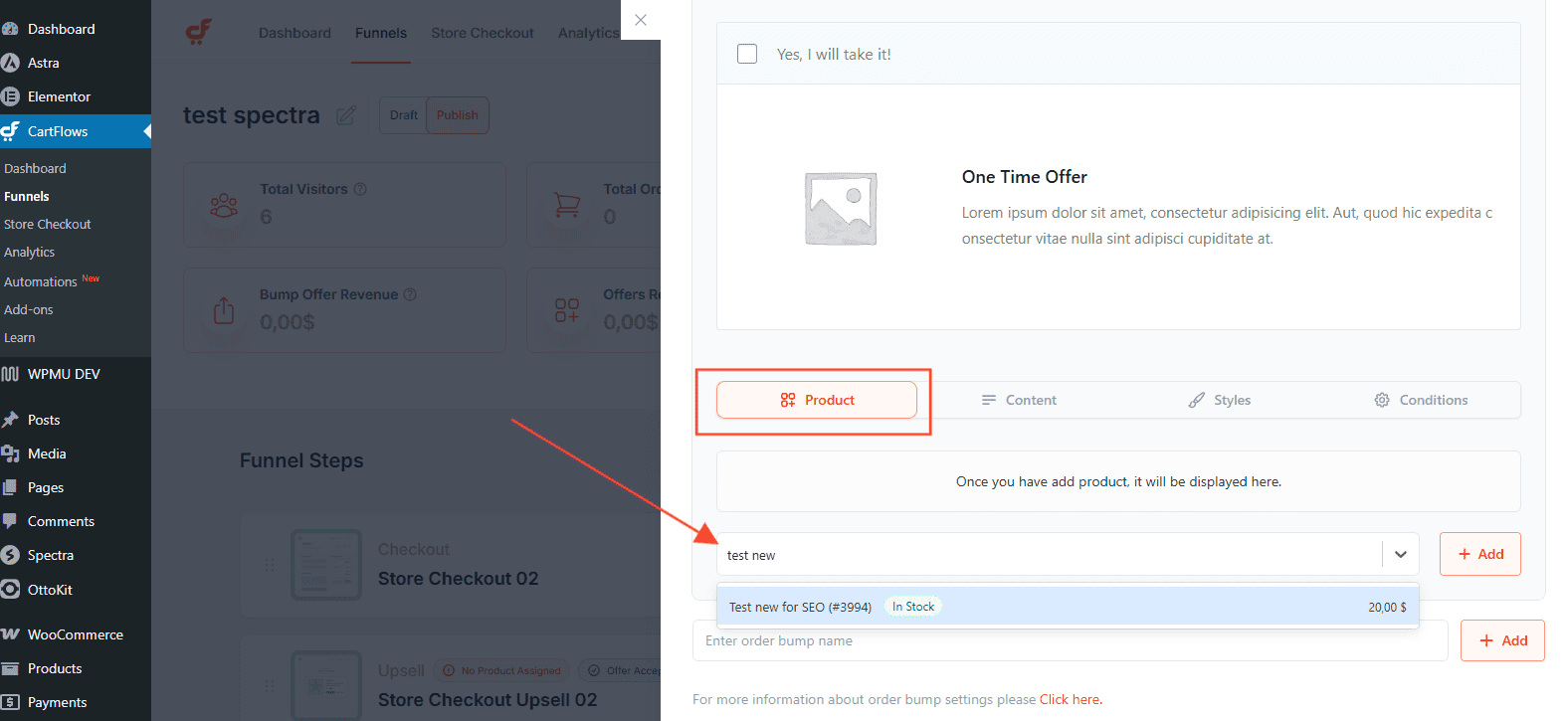 order bump product tab