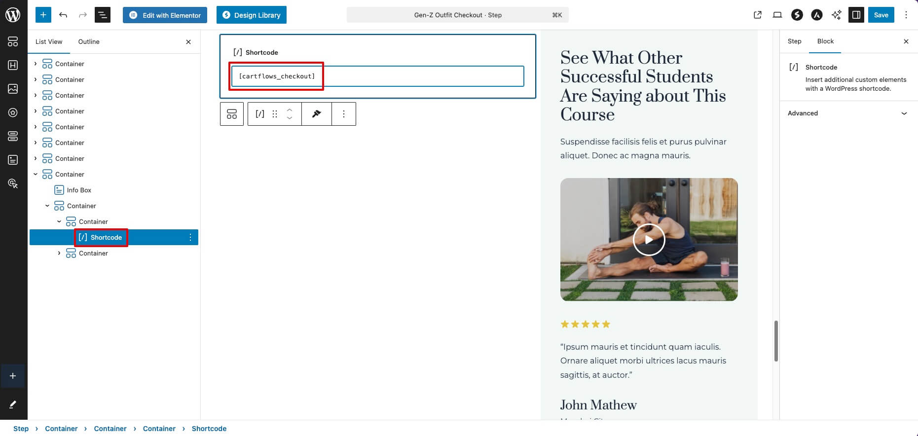 Adding Checkout Step Shortcode