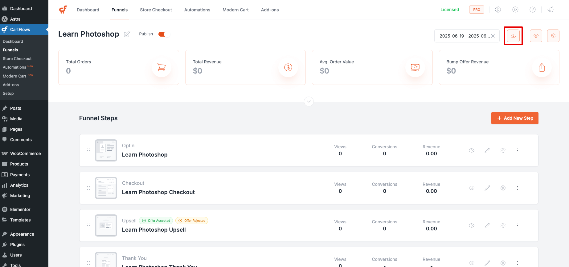 Export Funnel Button
