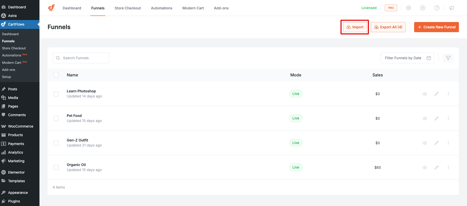 Import Funnel Button