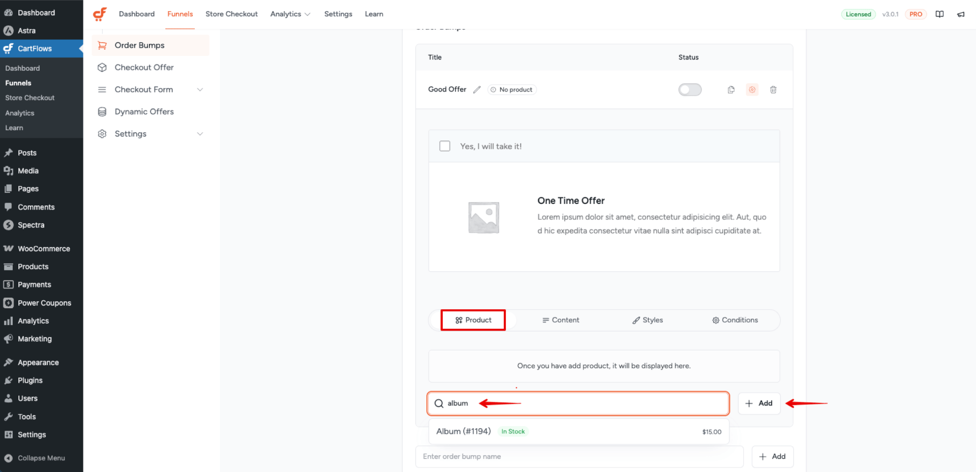 Adding Order Bump Product