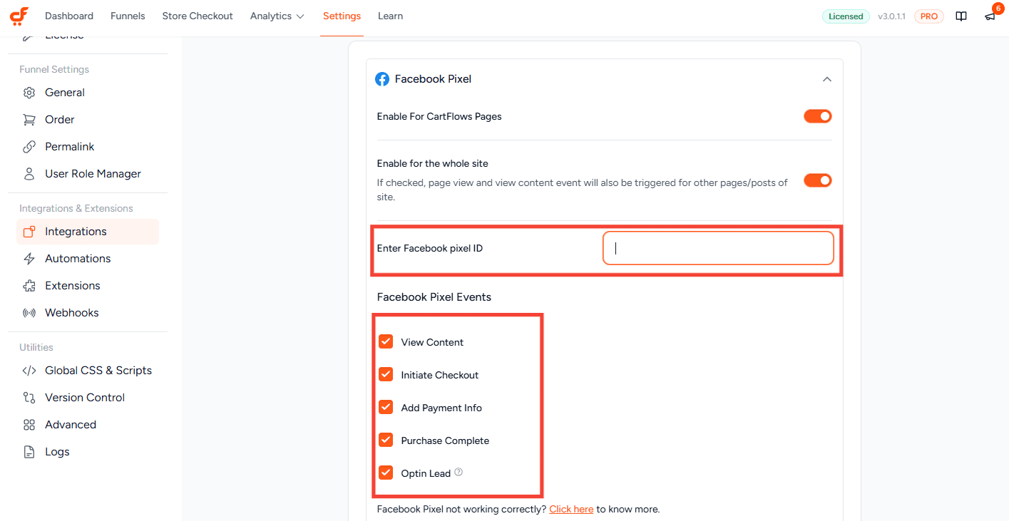 cartflows facebook pixel configuration 3.0