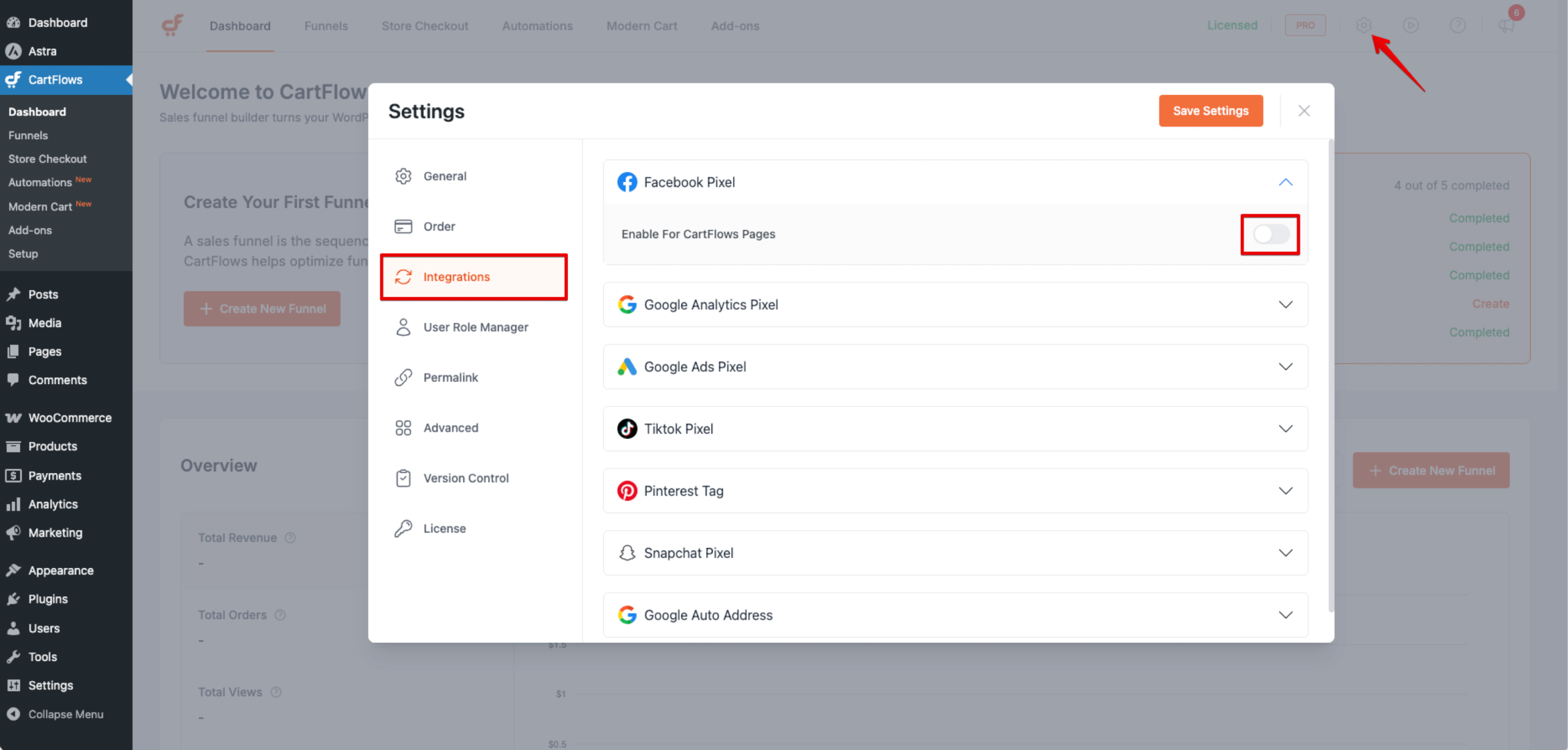 Facebook Pixel Integration in CartFlows Facebook Pixel Integration Section