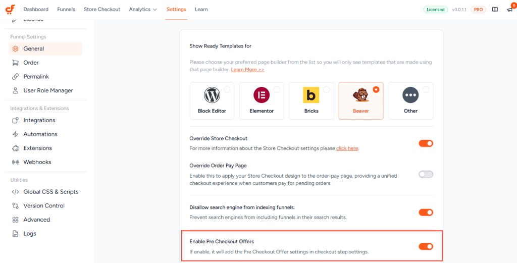 cartflows enable checkout offer tab 3.0