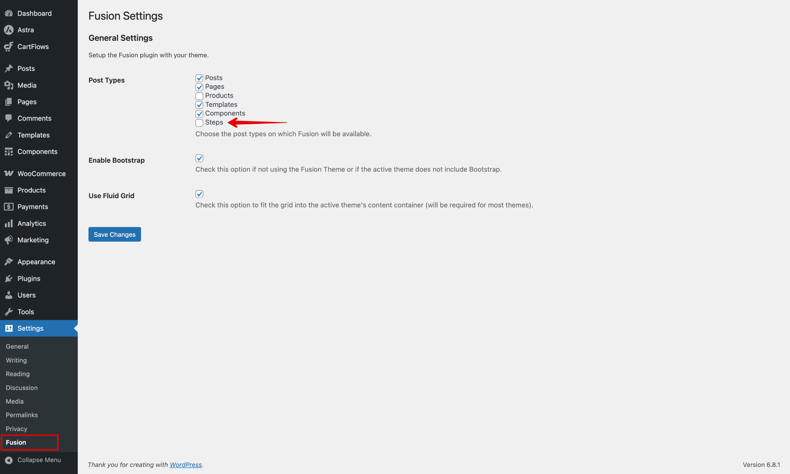 Enabling Steps on Fusion Builder