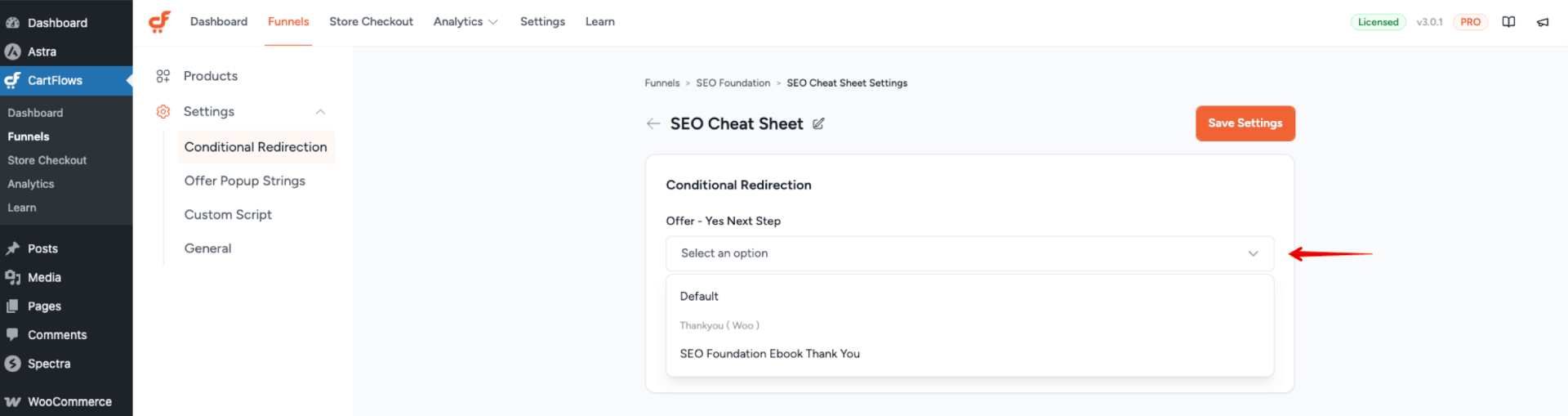 Upsell Downsell Redirected Step