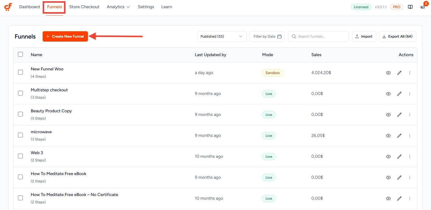 cartflows create new funnel