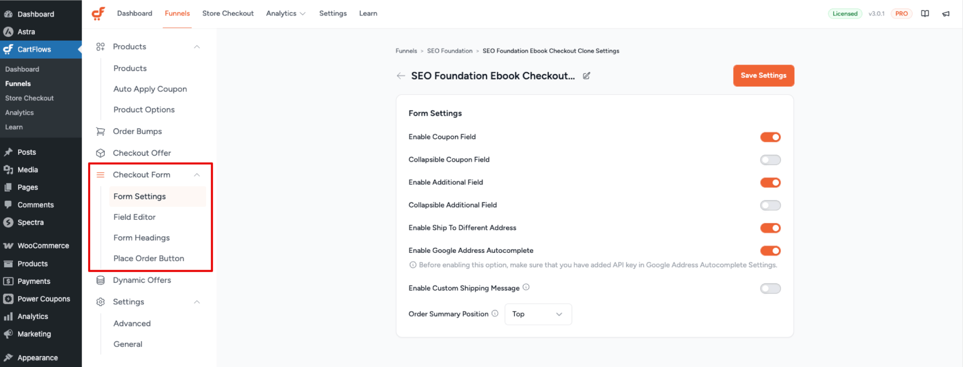 Checkout Form Setting