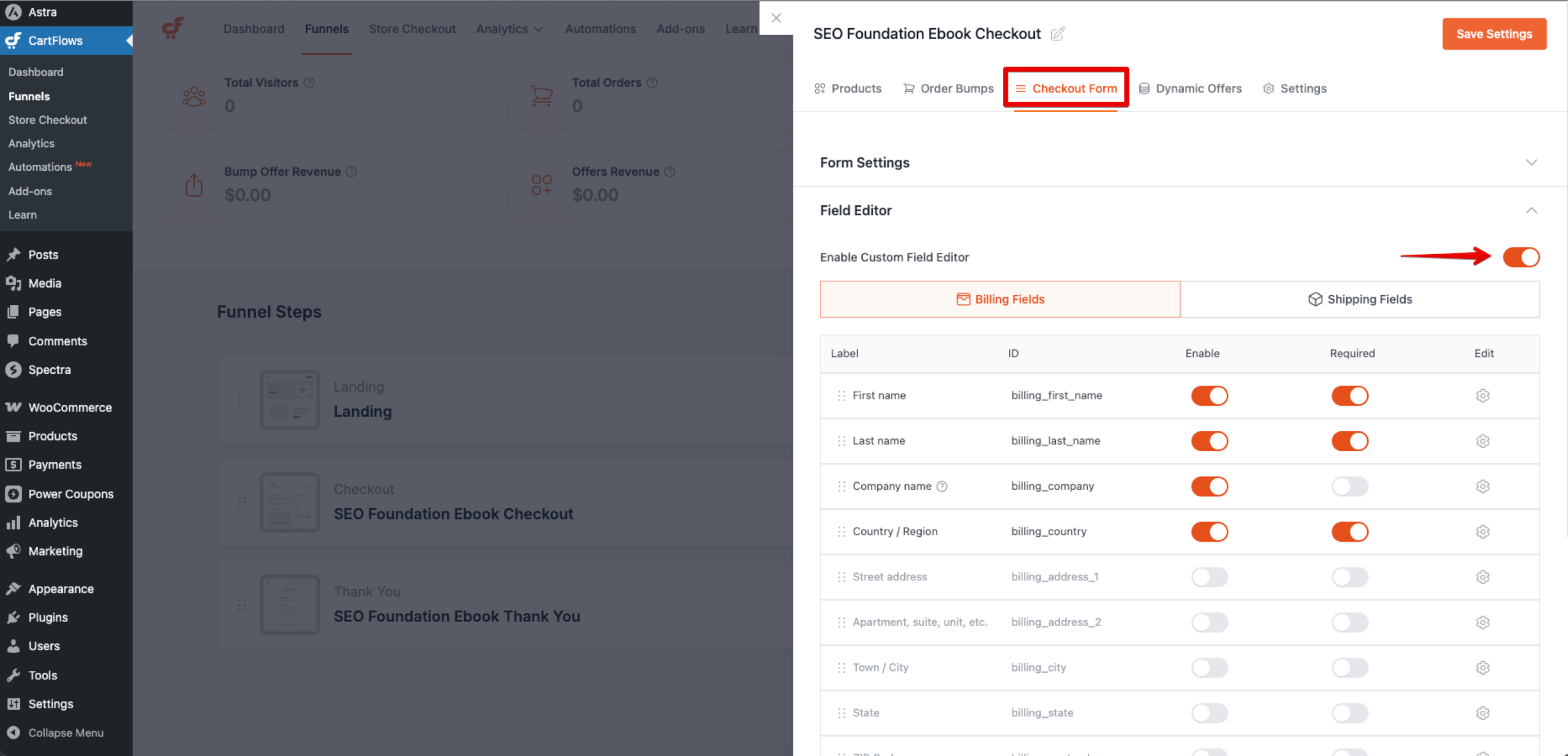 Enabling custom field editor