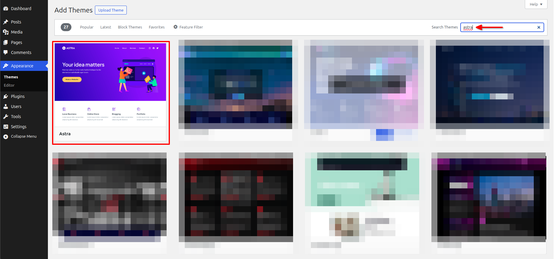 Installing Astra theme