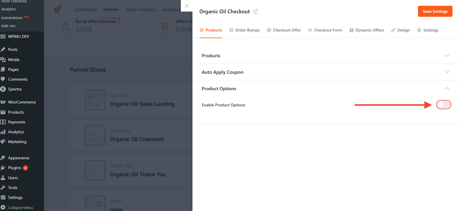 enable product options