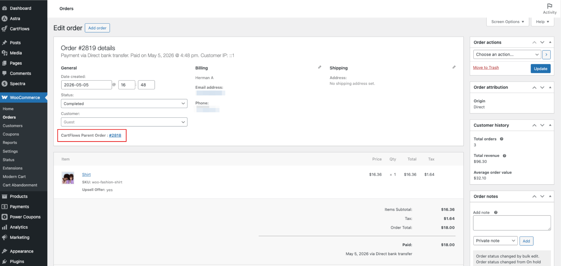 CartFlows Parent Order