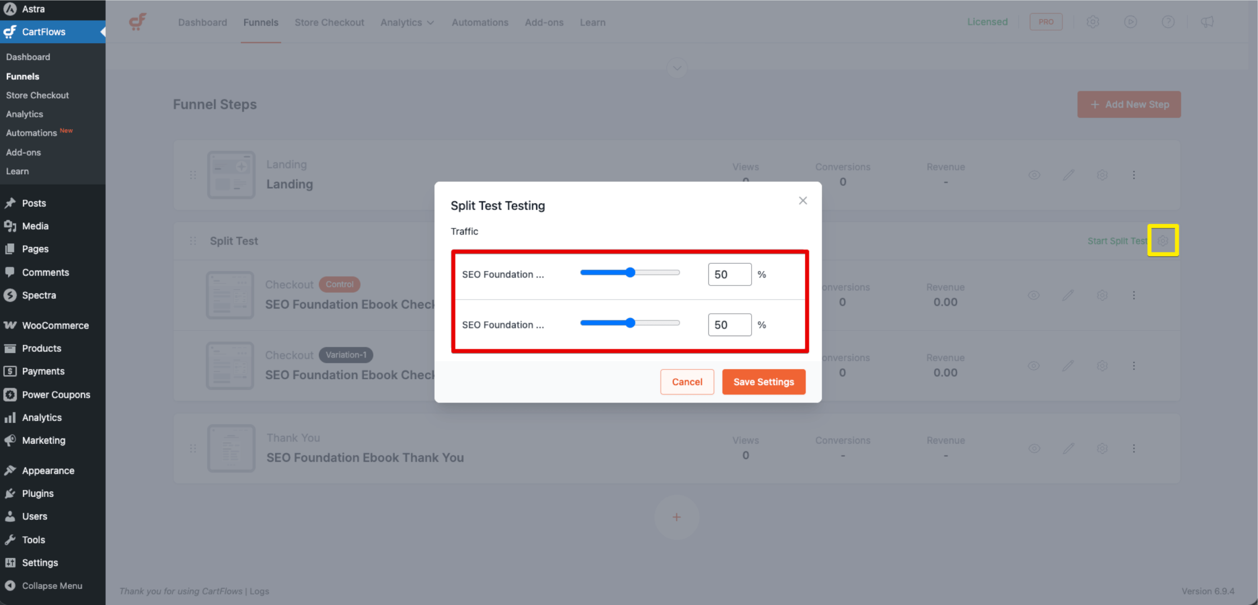 Configure split testing traffic