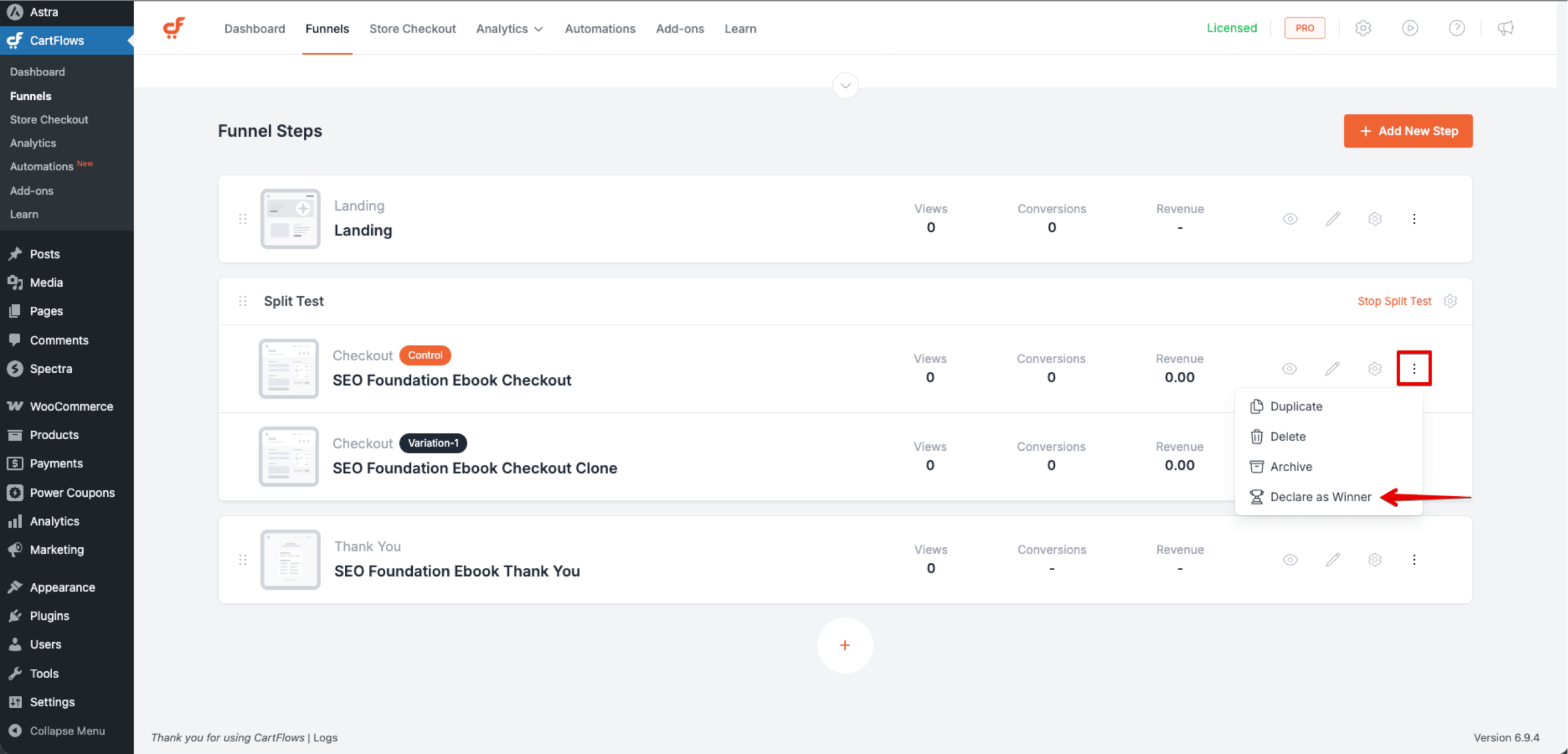 Declare the variation winner