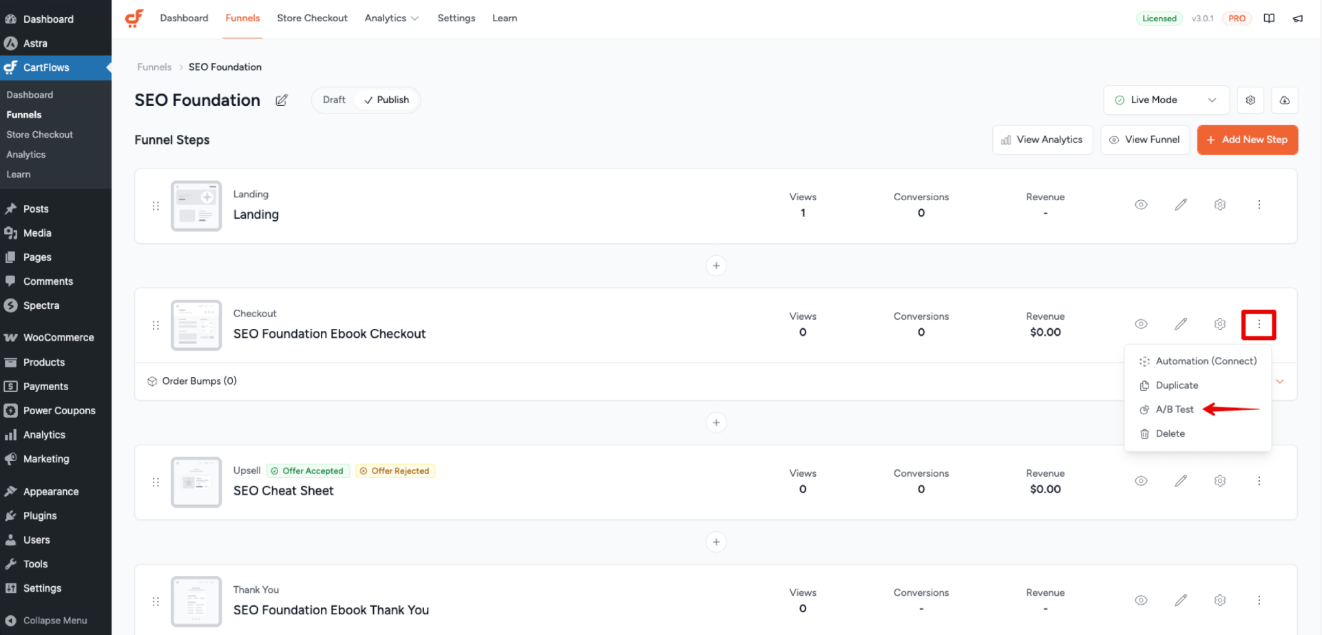 Enabling A/B split test