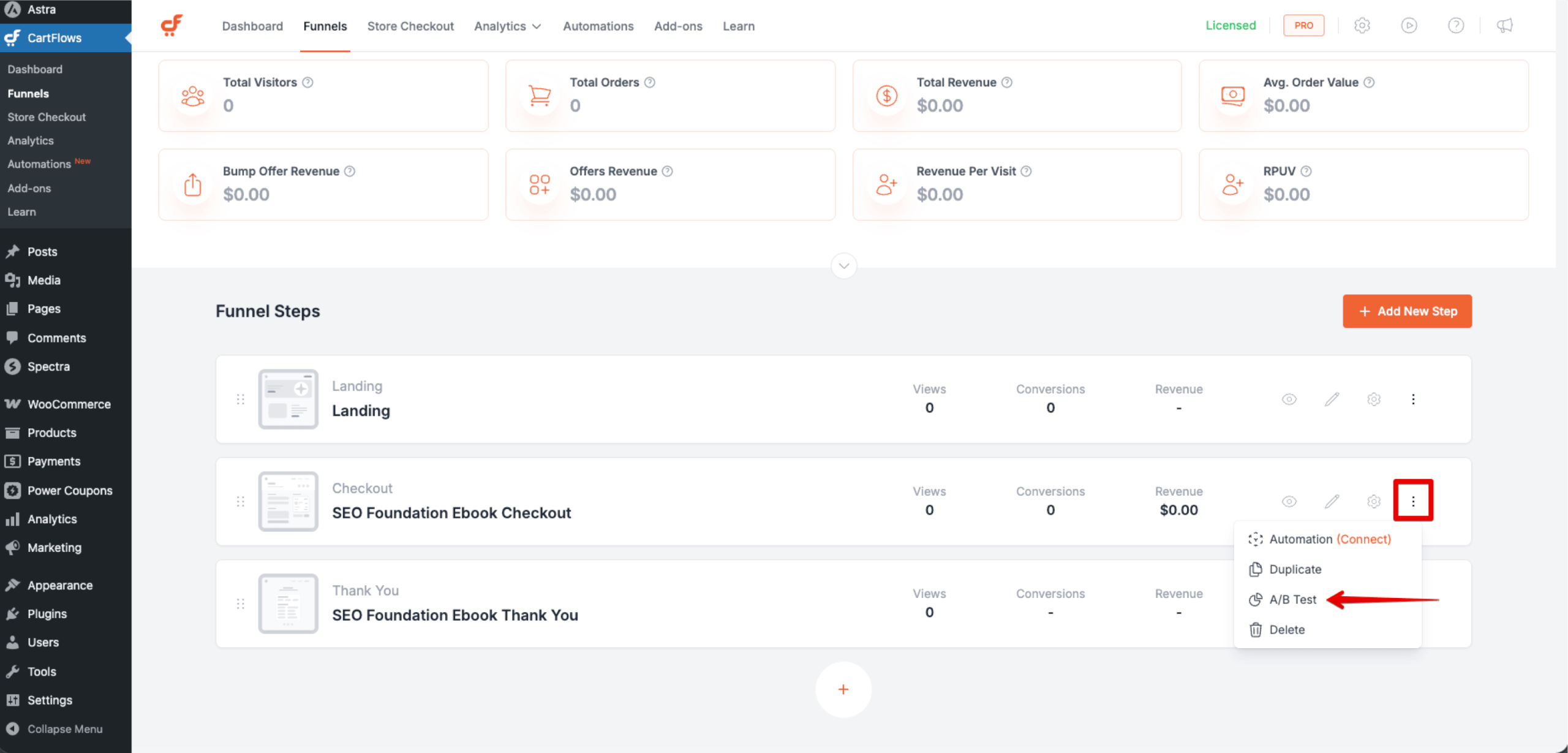 Enabling A/B split test