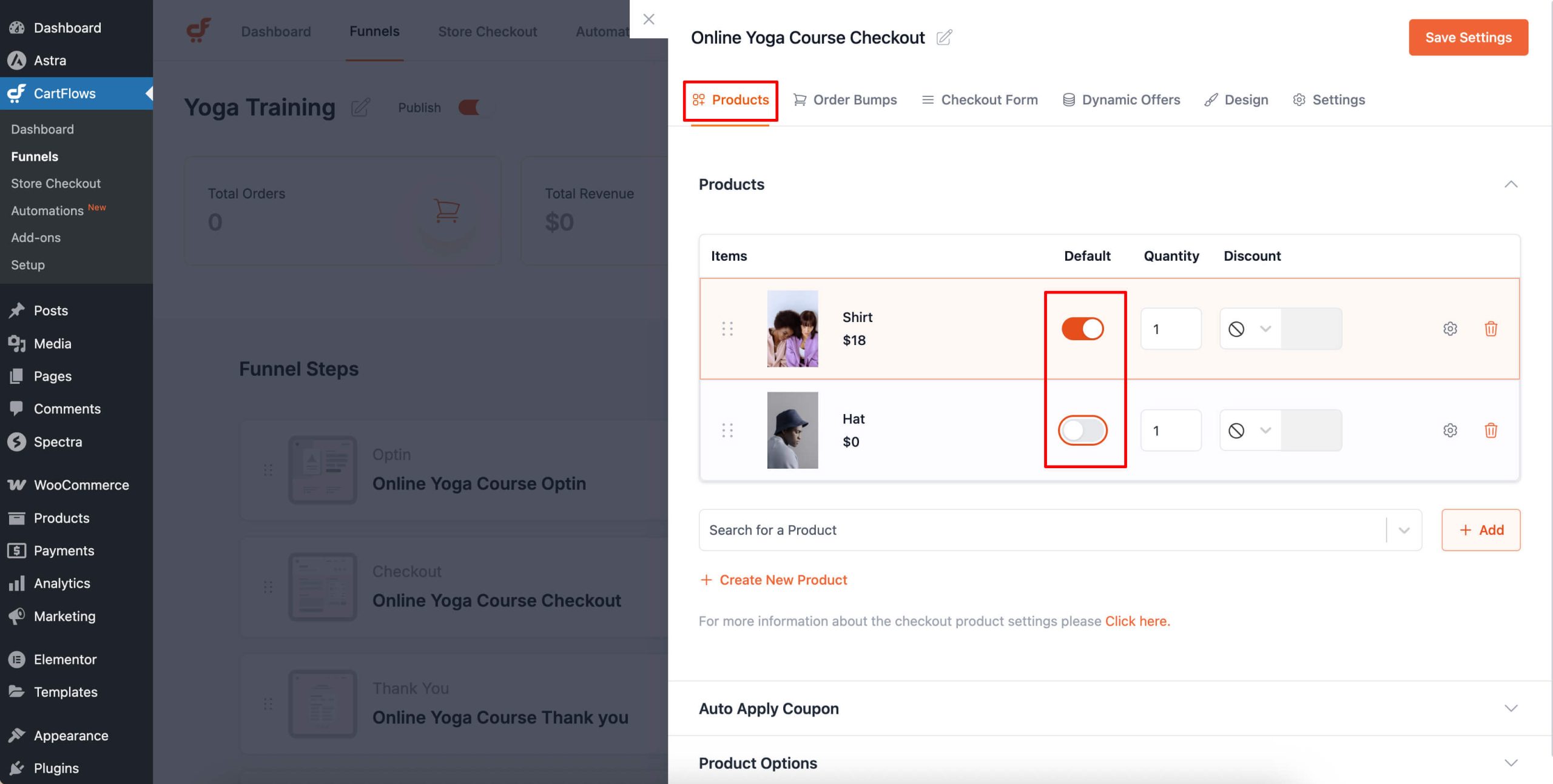 Default Product Toggle