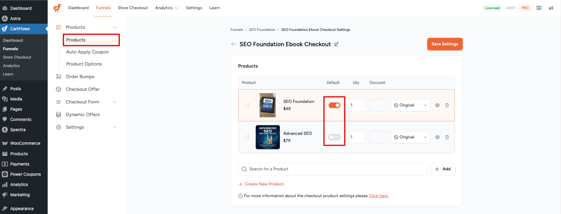 Default Product Toggle