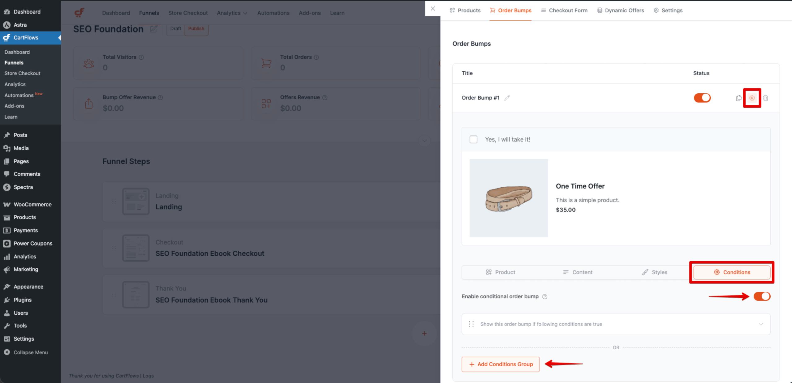 Dynamic (Conditional) Order Bumps Order bump conditions settings