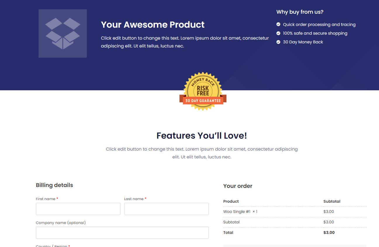 woocommerce one-checkout template