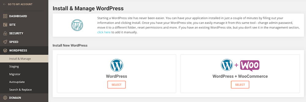 Install and Manage WordPress using SiteGround
