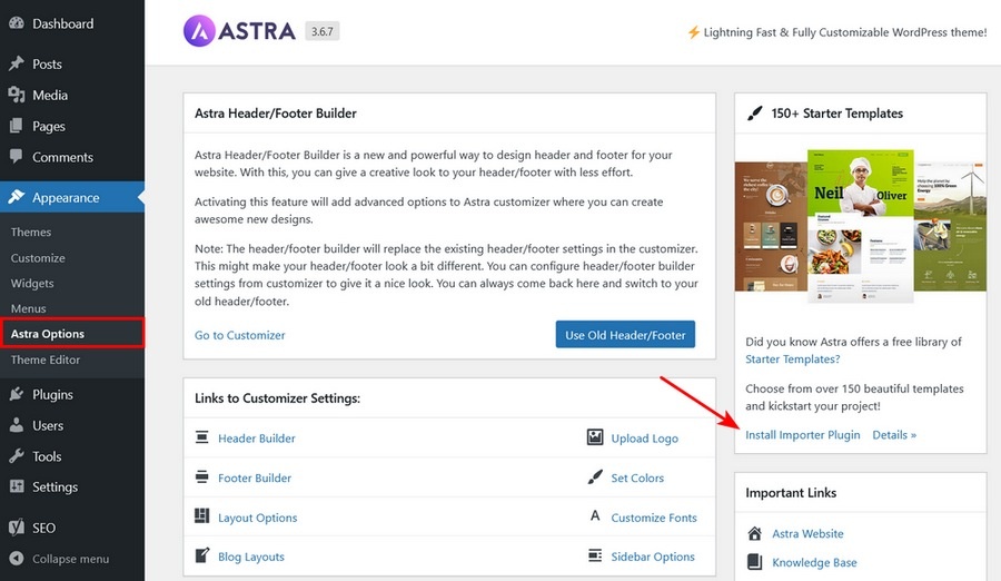 Install Importer Plugin for Astra Theme