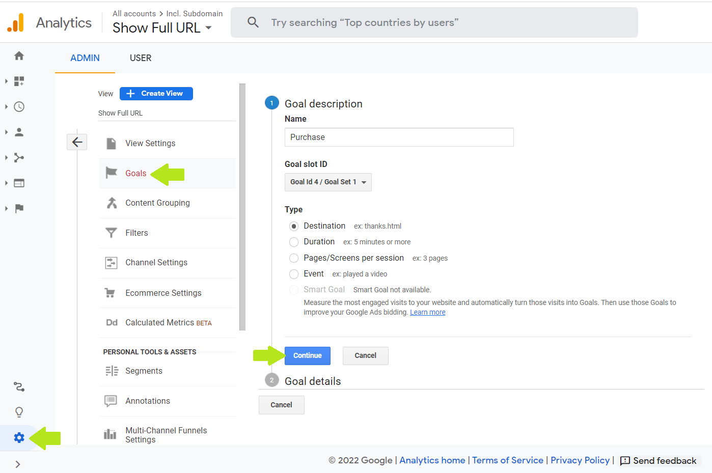 setup goal in google analytics