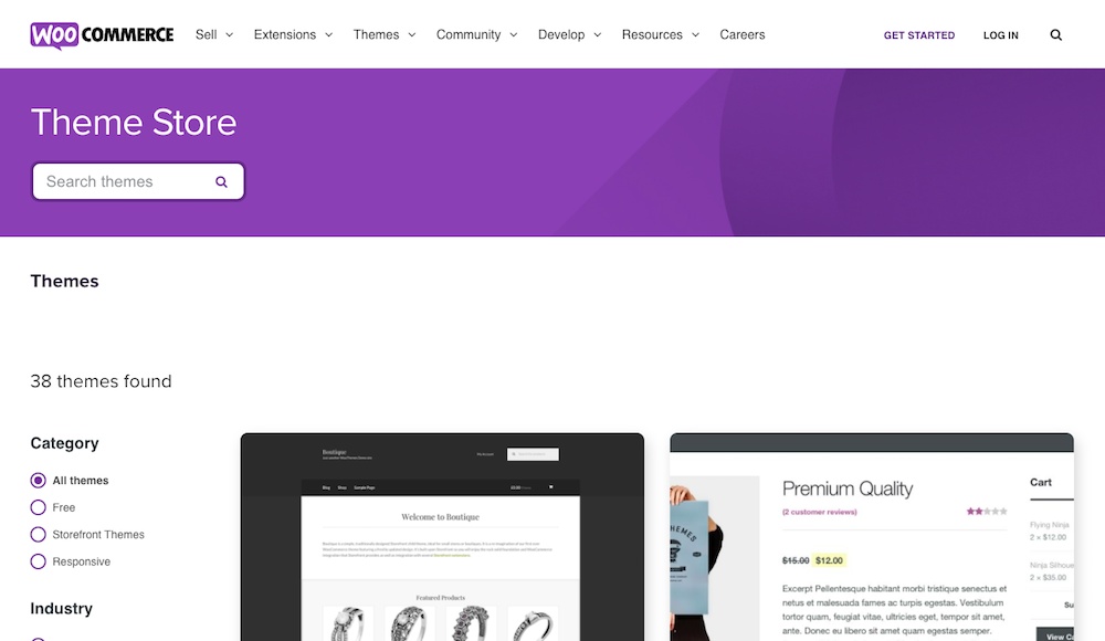 WooCommerce theme store page