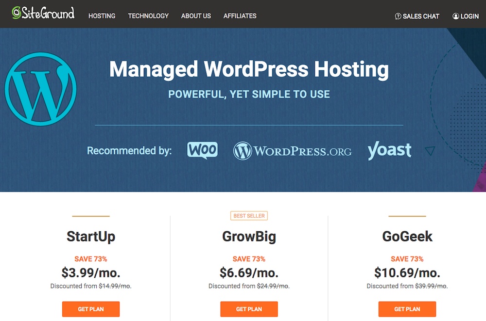 WordPress managed hosting by SiteGround