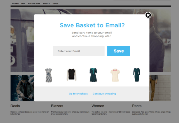 save cart for later popup