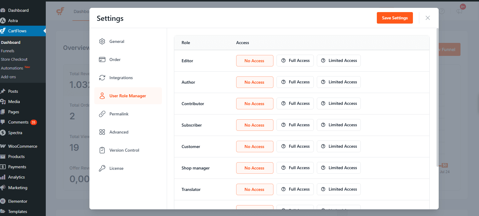 User Role Access Level