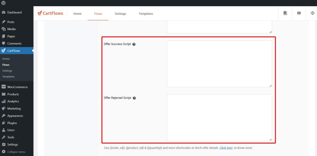 CartFlows offer accept/reject script