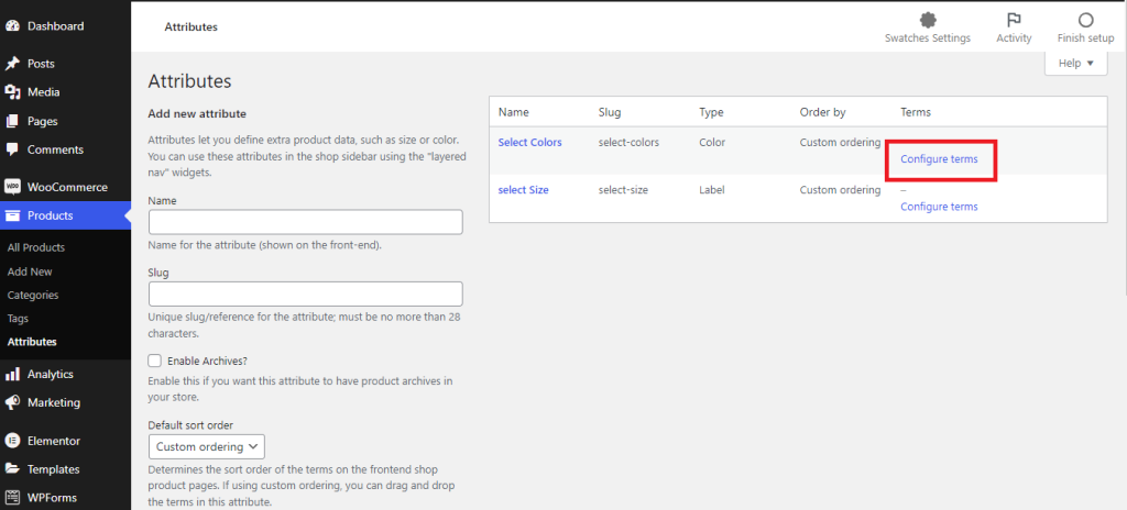 configuring attributes