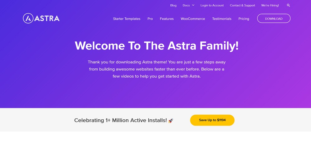 Astra thank you page