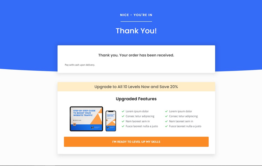 Cartflows thank you page template