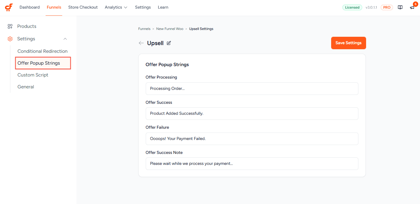 cartflows upsell offer pop up strings 3.0