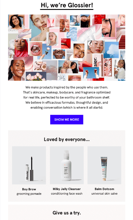 Glossier welcome email