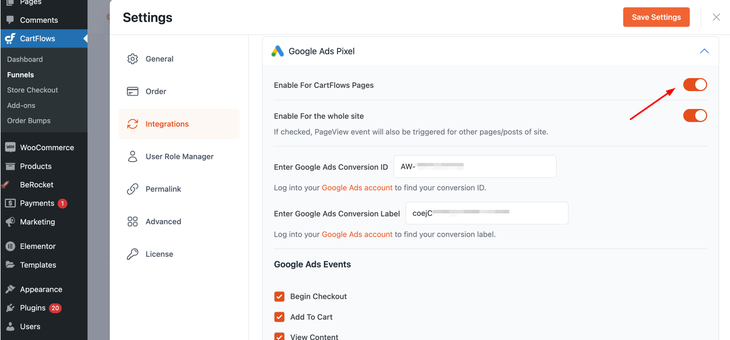Enter Google Ads Conversion ID