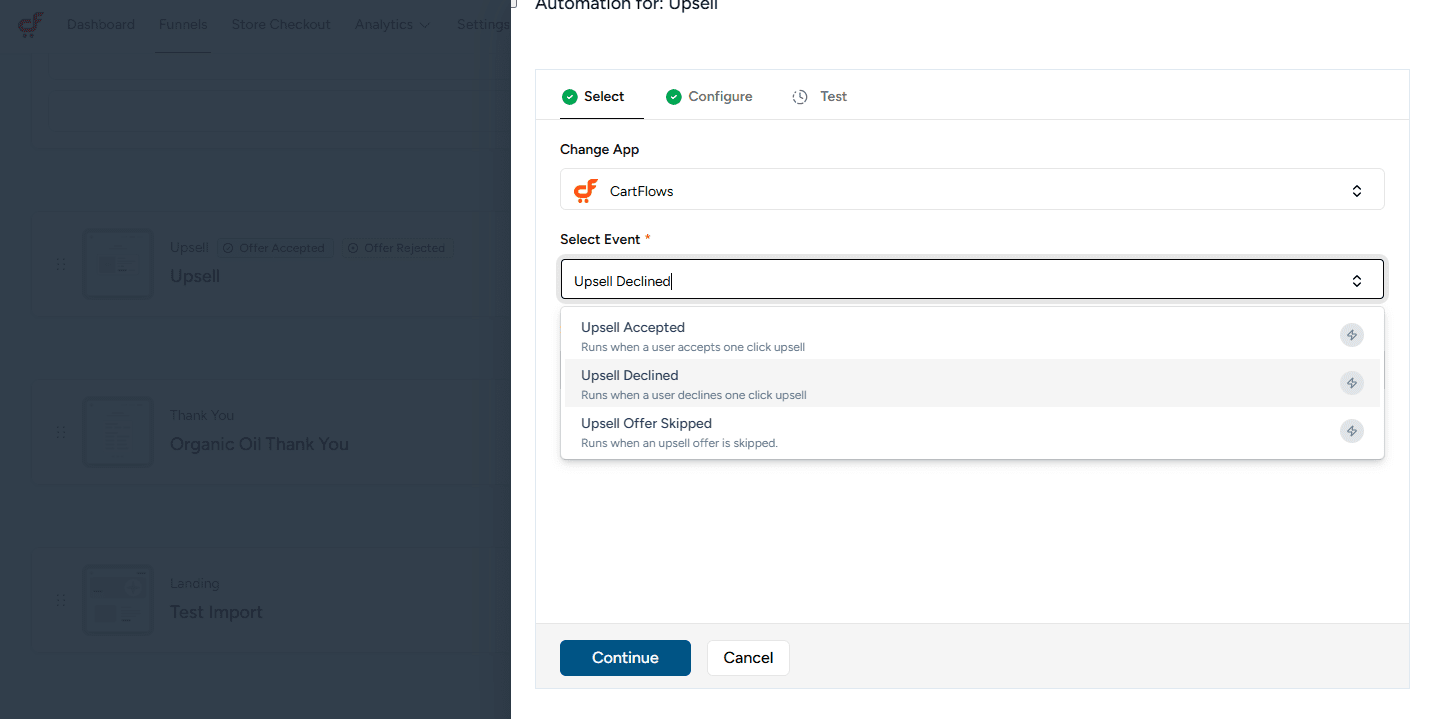 cartflows upsell declined automation 3.0