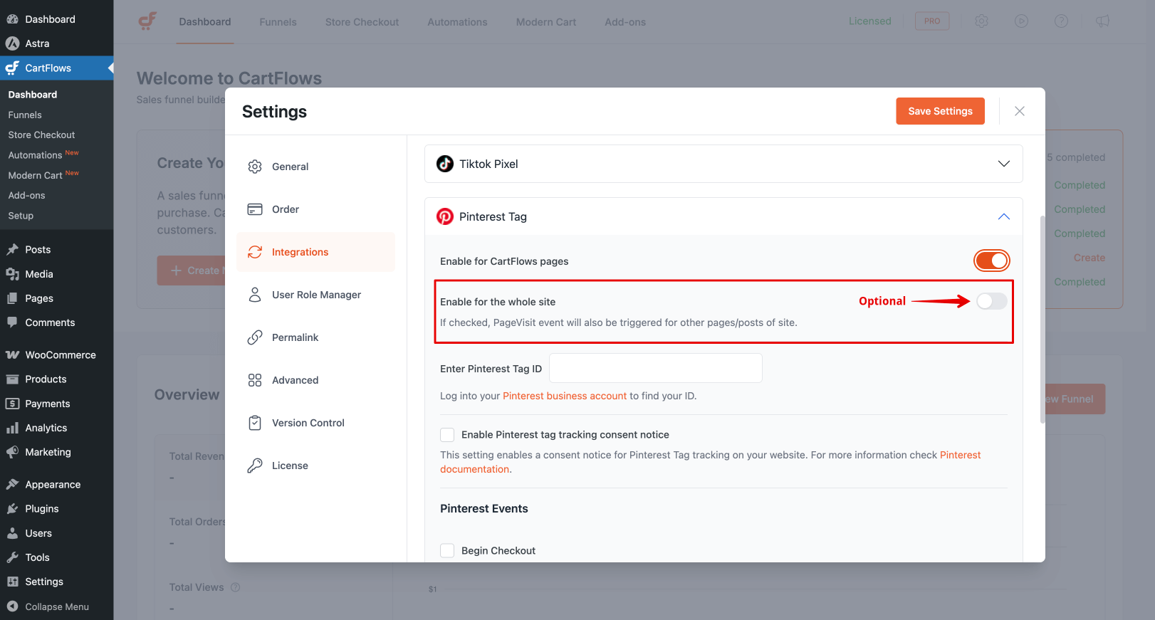 Enable Pinterest Tag for the whole Site