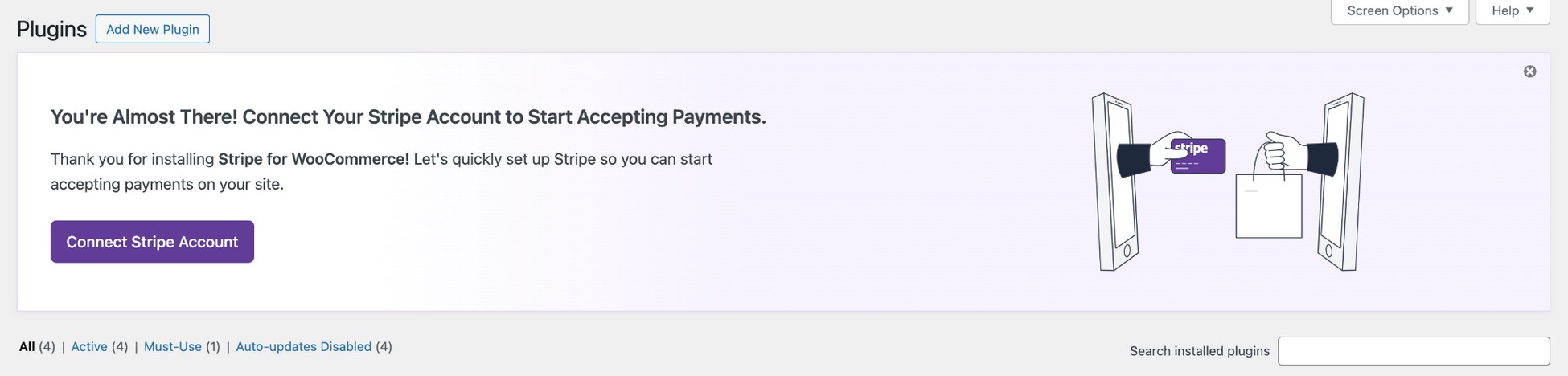 connect with stripe account prompt