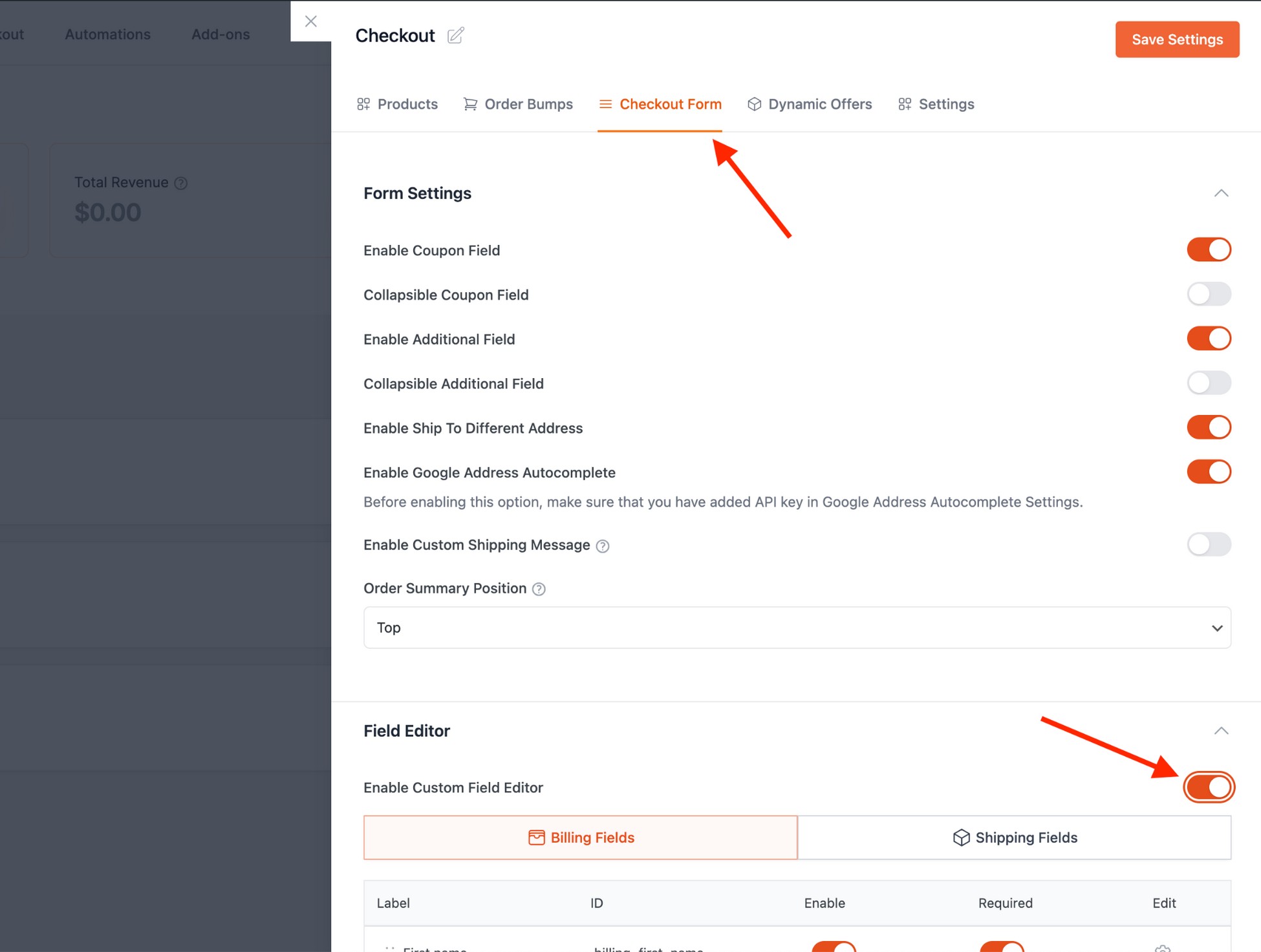 form fields settings