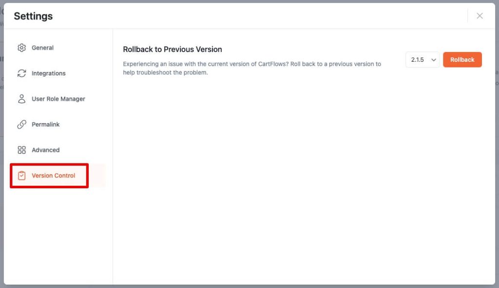 CartFlows Version Control Section