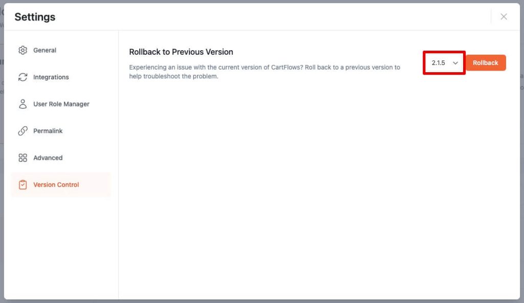 CartFlows Version Control Dropdown