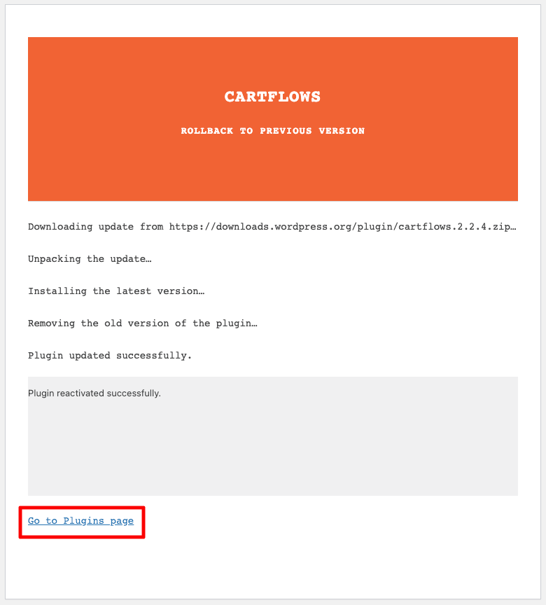 Rollback Confirmation Message