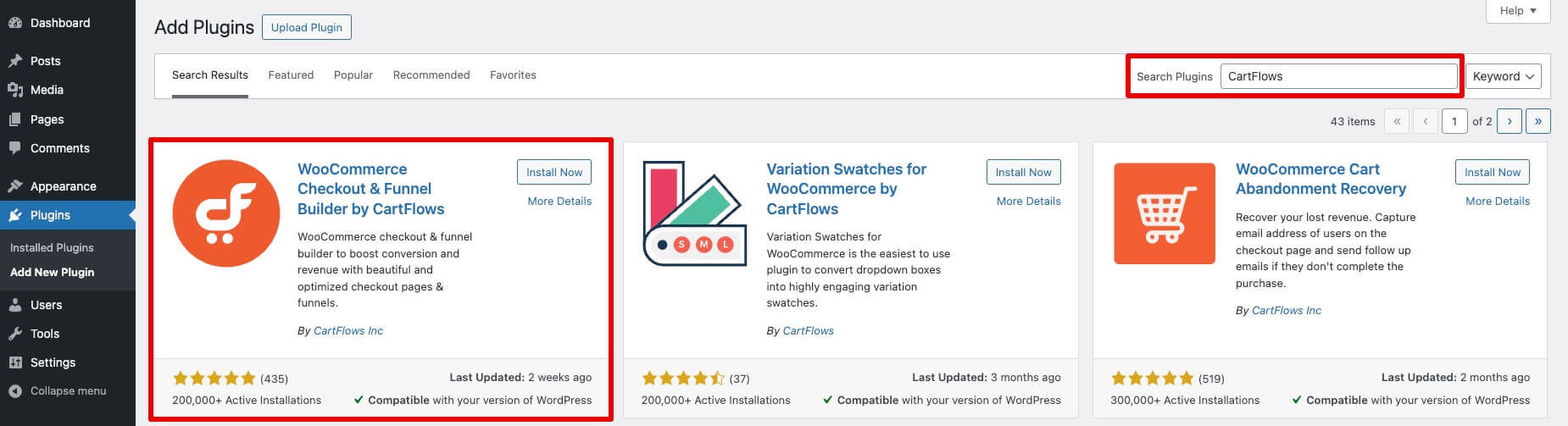 Search for CartFlows