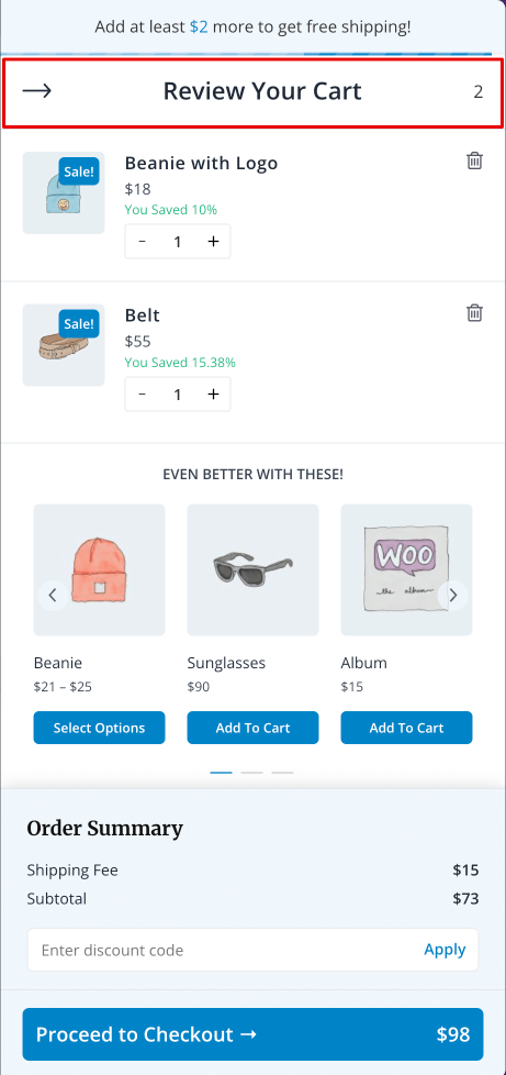 Cart Header Style